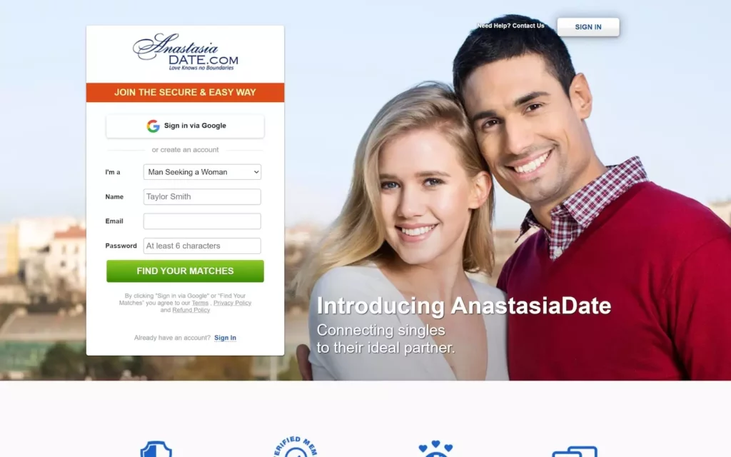 Reseña AnastasiaDate.com página de inicio