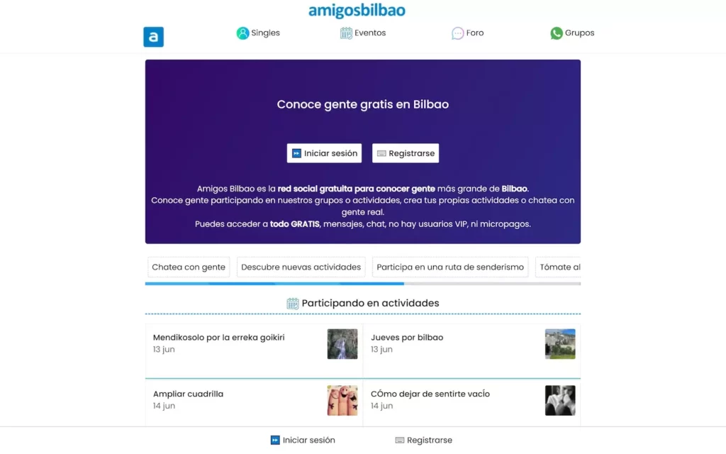 Reseña AmigosBilbao.com página de inicio